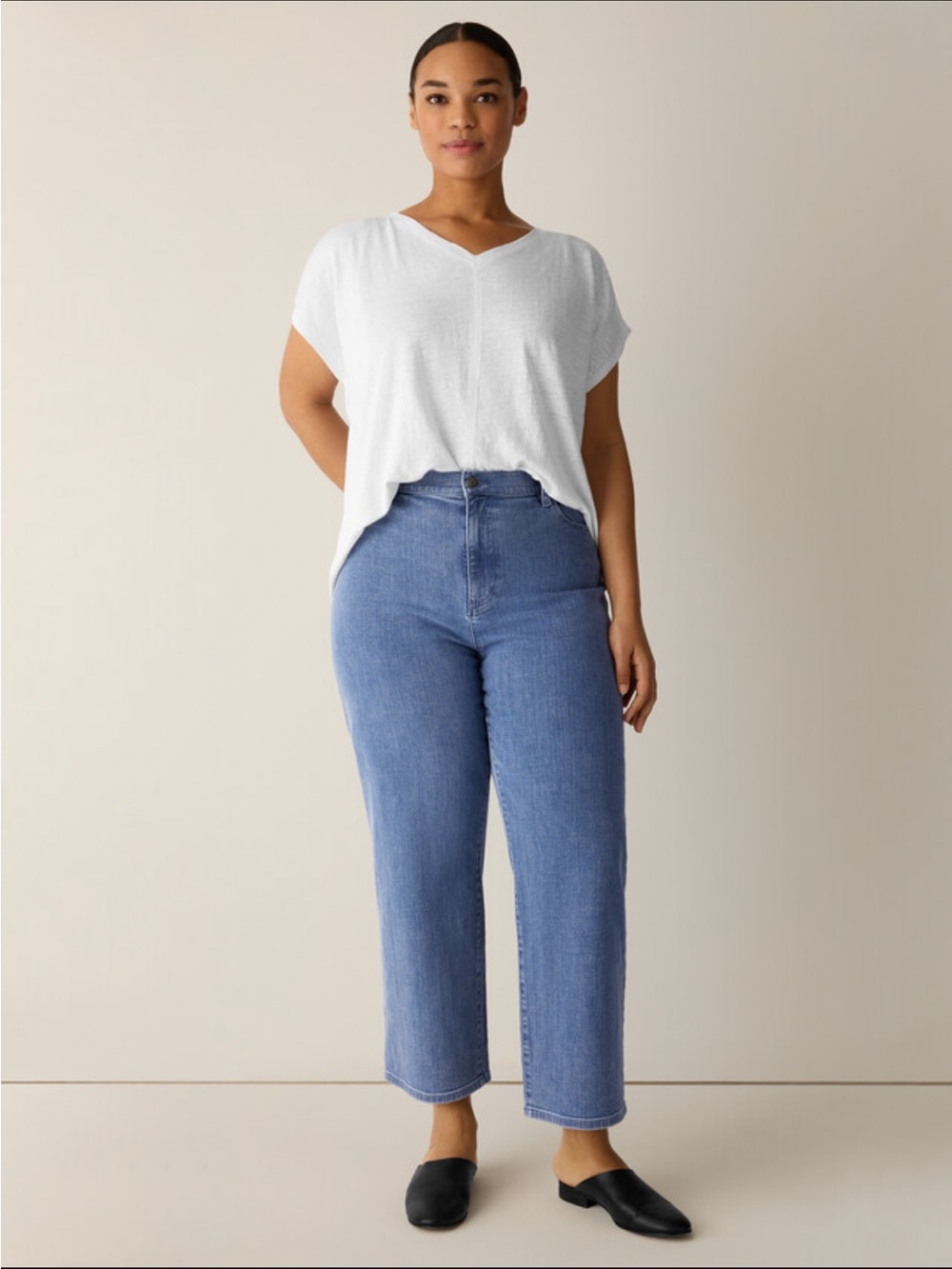 Beautiful Eileen Fisher Cotton Stretch Denim Straight Jean size Medium